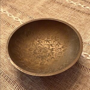 Engraved Vintage India Brass Decorative Footed Bowl